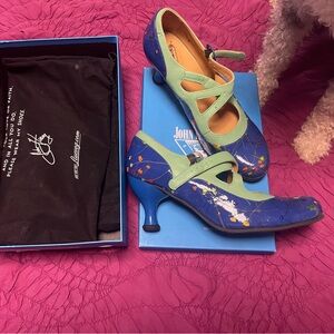 John Fluevog Blue and Green Artistic Heels